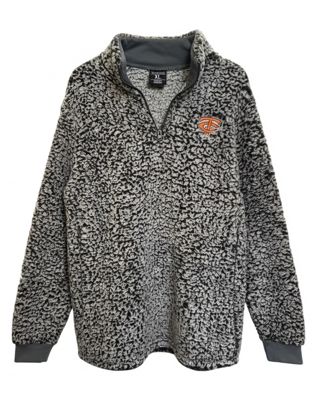 Grey Sherpa Quarter-Zip Pullover with Orange TC Embroidered Logo